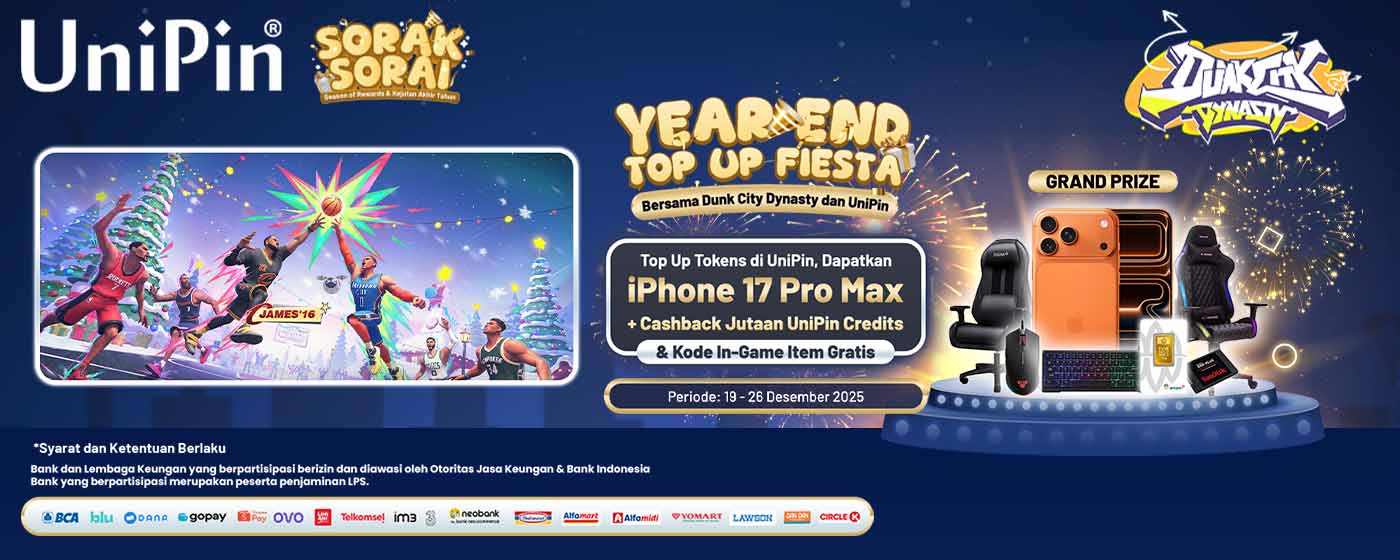Year End Top Up Fiesta bareng Dunk City Dynasty dan UniPin, Kesempatan Menang iPhone 17 dan Hadiah Menarik Lainnya!